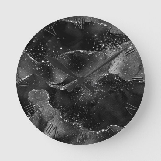 Moody Agate | Onyx Zwart Zilver Vampy Gothic Glitt Ronde Klok (Voorkant)