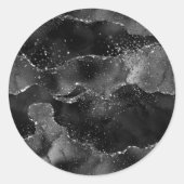 Moody Agate | Onyx Zwart Zilver Vampy Gothic Glitt Ronde Sticker (Voorkant)