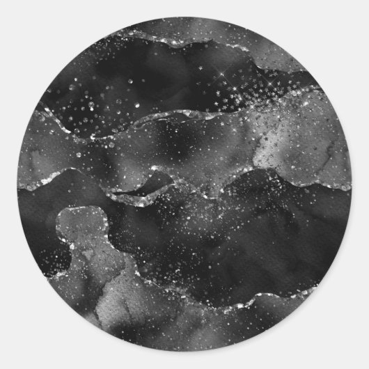 Moody Agate | Onyx Zwart Zilver Vampy Gothic Glitt Ronde Sticker (Voorkant)