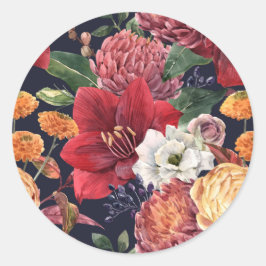 Moody Amaryllis en Chrysanthemum Floral Wedding Ronde Sticker