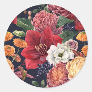 Moody Amaryllis en Chrysanthemum Floral Wedding Ronde Sticker