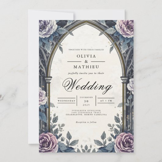 Moody Arch Bloemen Romance bruiloft Kaart (Voorkant)