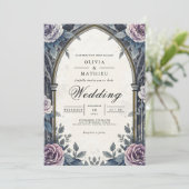 Moody Arch Bloemen Romance bruiloft Kaart (Staand voorkant)