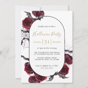 Moody Arch Floral Burgundy Black Halloween Party Kaart