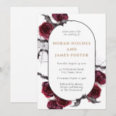 Moody Arch Floral Burgundy Black Halloween Wedding Kaart (Voorkant / Achterkant)