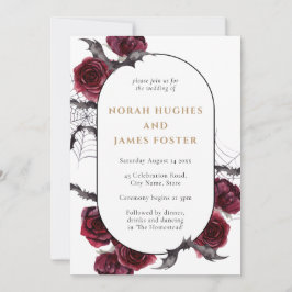 Moody Arch Floral Burgundy Black Halloween Wedding Kaart