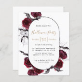 Moody Arch Floral Burgundy Halloween Party Invite (Voorkant / Achterkant)