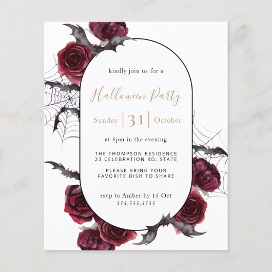 Moody Arch Floral Burgundy Halloween Party Invite (Voorkant)