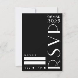 Moody Art Deco Zwart Wit Huwelijk RSVP Kaartje