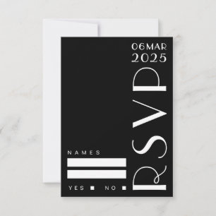 Moody Art Deco Zwart Wit Huwelijk RSVP Kaartje