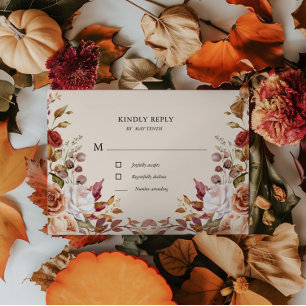 Moody Autumn Floral RSVP Response Kaart