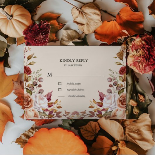 Moody Autumn Floral RSVP Response Kaart