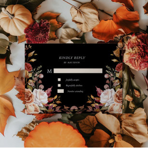 Moody Autumn Floral RSVP Response Kaart