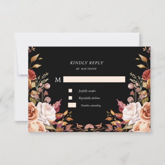 Moody Autumn Floral RSVP Response Kaart (Voorkant)