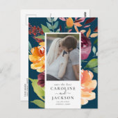 Moody Autumn Flowers Photo Save the Date Briefkaart (Voorkant / Achterkant)