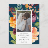 Moody Autumn Flowers Photo Save the Date Briefkaart (Voorkant)