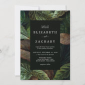 Moody Autumn Leaves Dark Green Wedding Invitation Kaart (Voorkant)