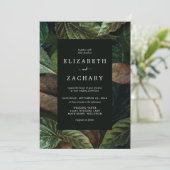 Moody Autumn Leaves Dark Green Wedding Invitation Kaart (Staand voorkant)