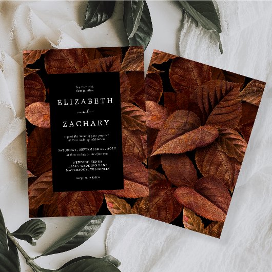 Moody Autumn Leaves Rust Wedding Kaart