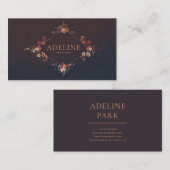 Moody Autumnal Floral and Copper Diamond Frame Visitekaartje (Voorkant / Achterkant)