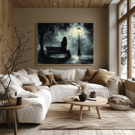 Moody Avond Silhouet met Lamp Post - Houtskool Poster