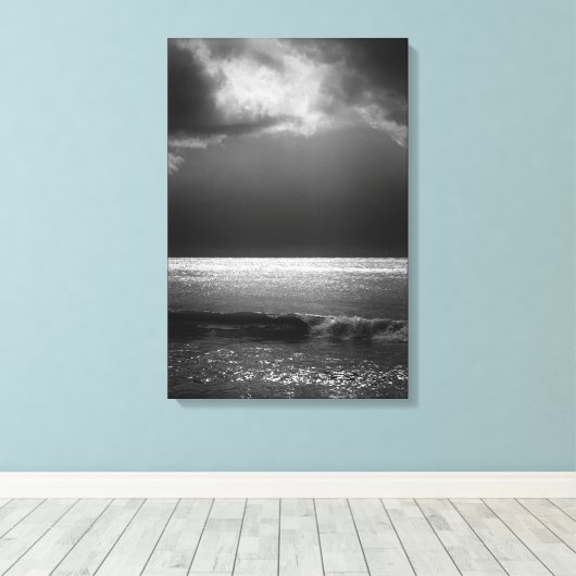 Moody Beach Landscape Stormy Clouds Sun Rays Canvas Afdruk (Insitu (Houten vloer))