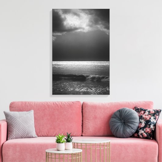 Moody Beach Landscape Stormy Clouds Sun Rays Canvas Afdruk (Insitu (Woonkamer))