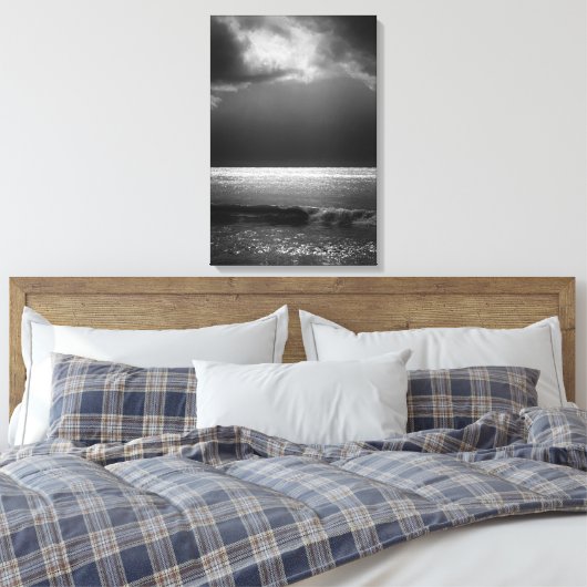 Moody Beach Landscape Stormy Clouds Sun Rays Canvas Afdruk (Insitu (Slaapkamer))