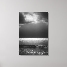 Moody Beach Landscape Stormy Clouds Sun Rays Canvas Afdruk