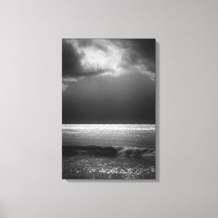 Moody Beach Landscape Stormy Clouds Sun Rays Canvas Afdruk