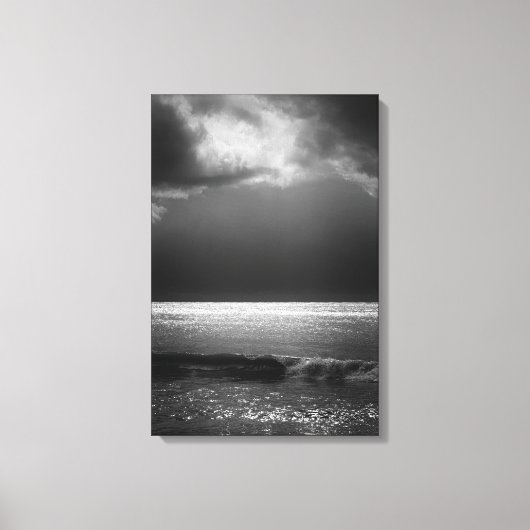Moody Beach Landscape Stormy Clouds Sun Rays Canvas Afdruk (Voorkant)