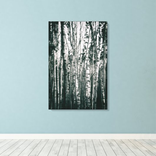 Moody berken in bos Monochroom Canvas Afdruk (Insitu (Houten vloer))