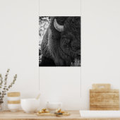 Moody Bison Buffalo Black White Poster (Keuken)