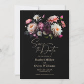 Moody Black Bloemen Bruiloft Save the Date (Voorkant)