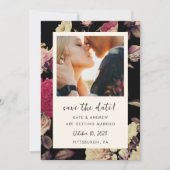 Moody Black Bloemen Trouwfoto Save the Date (Voorkant)