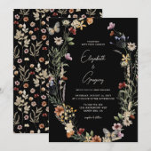 Moody Black Boho Wildflower bruiloft uitnodiging (Voorkant / Achterkant)