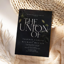 Moody Black Botanische Typografische Uitnodigingen