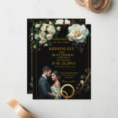 Moody Black Burgundy Blush Floral Peonies Wedding  Notitiekaartje (Voorkant / Achterkant in situ)