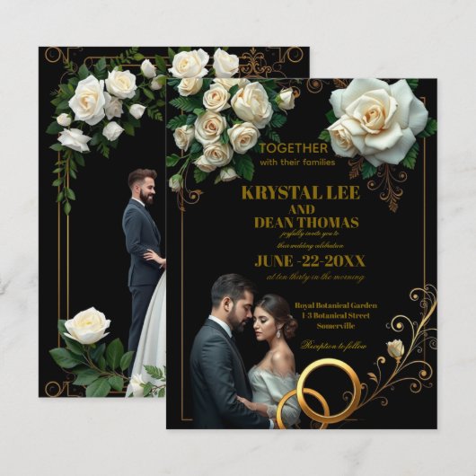 Moody Black Burgundy Blush Floral Peonies Wedding  Notitiekaartje (Voorkant / Achterkant)