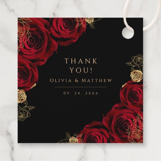 Moody Black Burgundy Roses Wedding  Bedankjes Labels (Achterkant)