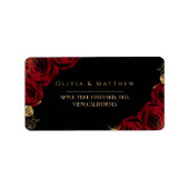 Moody Black Burgundy Roses Wedding  Etiket (Voorkant)