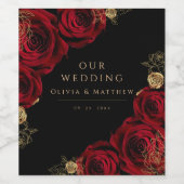 Moody Black Burgundy Roses Wedding Wijn Etiket (Enkel label)