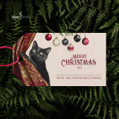 Moody Black Cat Elegant Christmas Gift Tag Cadeaulabel