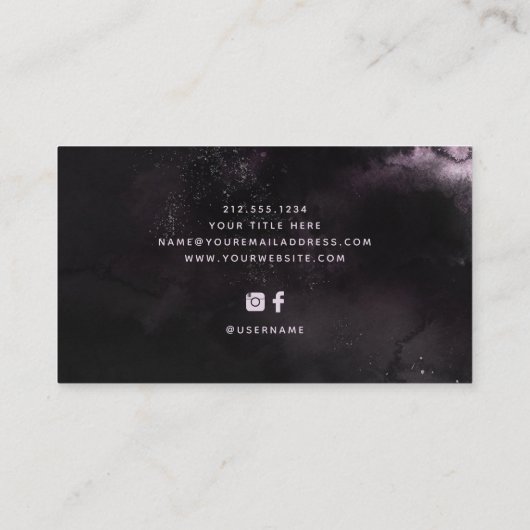 Moody Black en Paars | Donkere Waterverf wervelkol Visitekaartje (Achterkant)