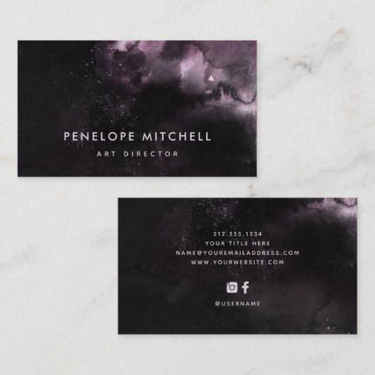 Moody Black en Paars | Donkere Waterverf wervelkol Visitekaartje (Voorkant / Achterkant)