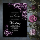 Moody Black en Paarse Floral Wedding Kaart