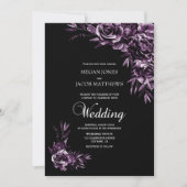 Moody Black en Paarse Floral Wedding Kaart (Voorkant)