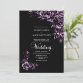 Moody Black en Paarse Floral Wedding Kaart (Staand voorkant)