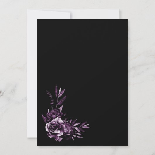 Moody Black en Paarse Floral Wedding Kaart (Achterkant)