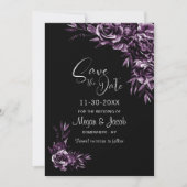 Moody Black en Paarse Floral Wedding Save The Date (Voorkant)